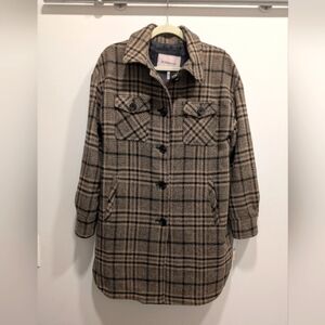 BCBGeneration Black and Brown Wool Blend Plaid Longline Shacket Size Medium